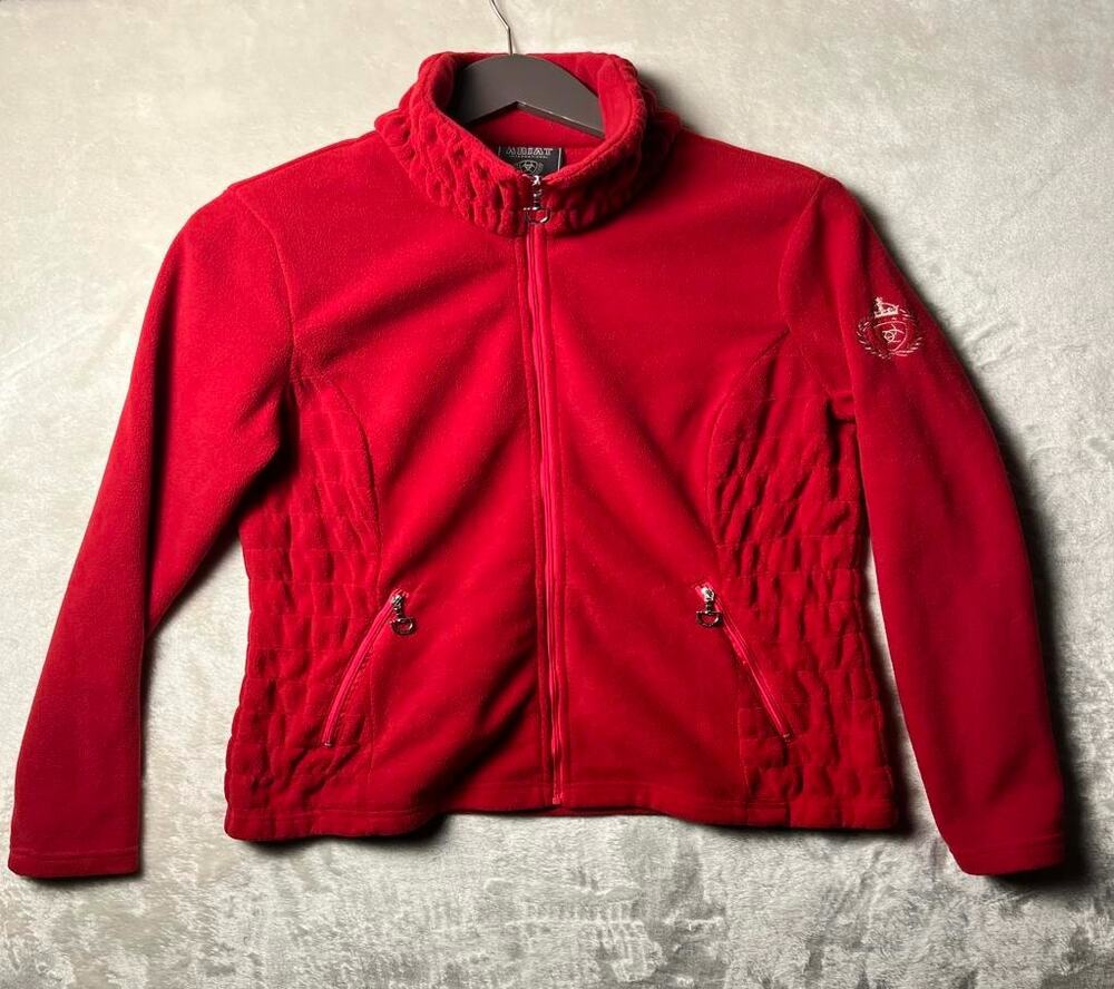Ariat Fleece Jacket Women's M Red Ruche Pinched Full Zip Turtleneck Ride Cowgirl